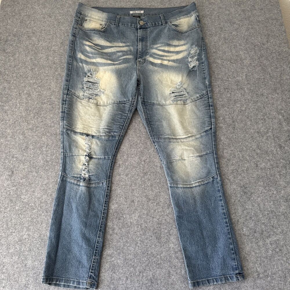 GS-115 Mens High Rise Skinny Distressed Stretch Blue Jeans Size 42